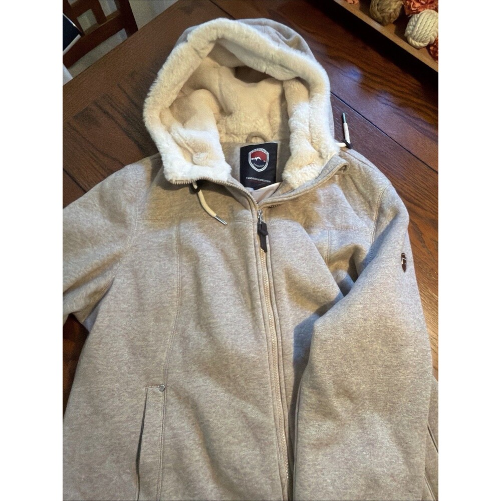 1 Madison Expedition Women's Knit Full Zip Hood Jacket(Oatmeal Melange,XXL)